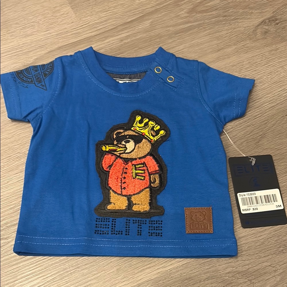 Brand New Elite Premium Denim Blue Kids T-Shirt with Bear Design